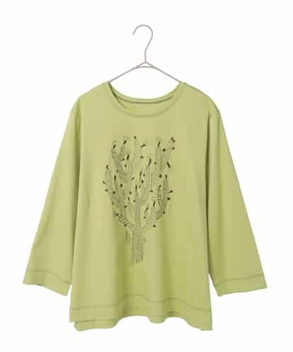RLKED22210  【大きいサイズ】サボテン刺繍コットンTシャツ /洗える