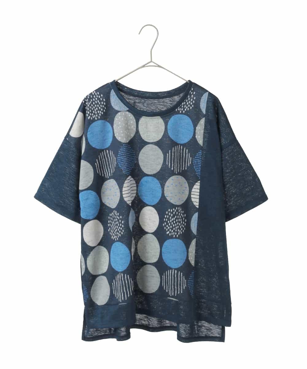 RLKGE35230 HIROKO BIS GRANDE(ヒロコ ビス グランデ) 【大きいサイズ】カラフルパターンドットTシャツ /洗濯機で洗える ネイビー