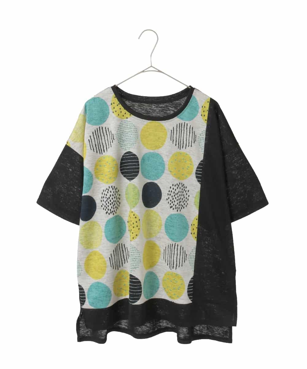 RLKGE35230 HIROKO BIS GRANDE(ヒロコ ビス グランデ) 【大きいサイズ】カラフルパターンドットTシャツ /洗濯機で洗える アイボリー