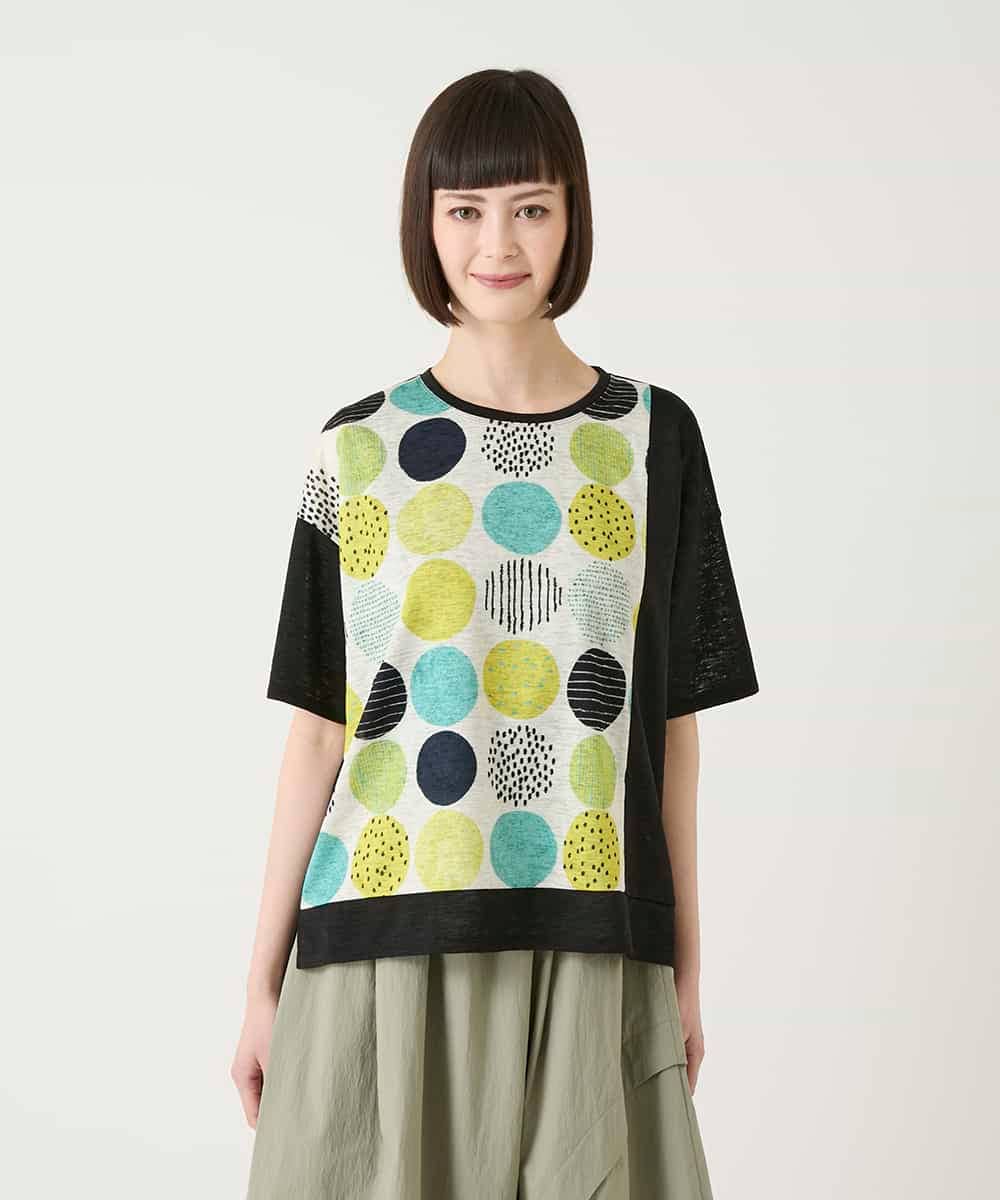 RLKGE35230 HIROKO BIS GRANDE(ヒロコ ビス グランデ) 【大きいサイズ】カラフルパターンドットTシャツ /洗濯機で洗える アイボリー