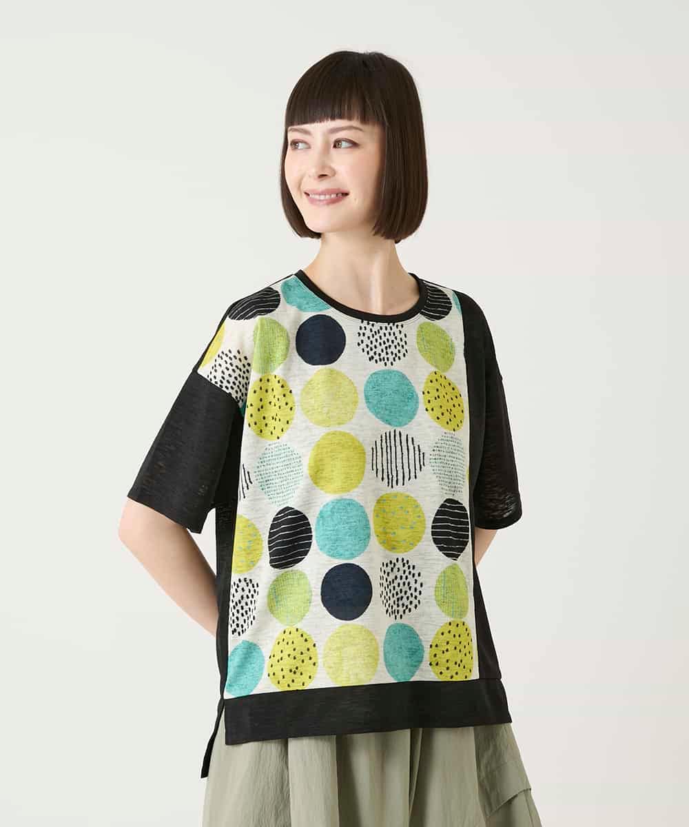 RLKGE35230 HIROKO BIS GRANDE(ヒロコ ビス グランデ) 【大きいサイズ】カラフルパターンドットTシャツ /洗濯機で洗える アイボリー