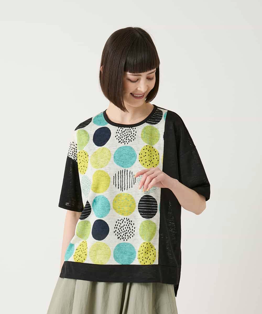 RLKGE35230 HIROKO BIS GRANDE(ヒロコ ビス グランデ) 【大きいサイズ】カラフルパターンドットTシャツ /洗濯機で洗える アイボリー