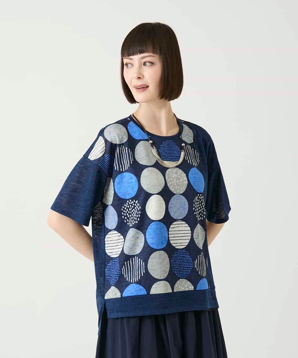 RLKGE35230 HIROKO BIS GRANDE(ヒロコ ビス グランデ) 【大きいサイズ】カラフルパターンドットTシャツ /洗濯機で洗える アイボリー