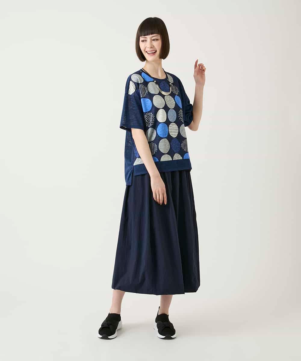 RLKGE35230 HIROKO BIS GRANDE(ヒロコ ビス グランデ) 【大きいサイズ】カラフルパターンドットTシャツ /洗濯機で洗える アイボリー