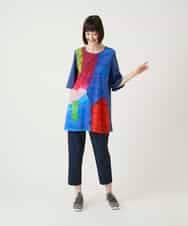 RLKGE53250 HIROKO BIS GRANDE(ヒロコ ビス グランデ) 【大きいサイズ/接触冷感】立体ペイントカットソーチュニック ブルー