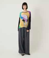 RLLAE21250 HIROKO BIS GRANDE(ヒロコ ビス グランデ) 【大きいサイズ】ネップツイードワイドプルオンパンツ /洗える ネイビー