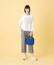 RLLED16290 HIROKO BIS GRANDE(ヒロコ ビス グランデ) 【大きいサイズ】ストライプクロップドパンツ /洗える ネイビー