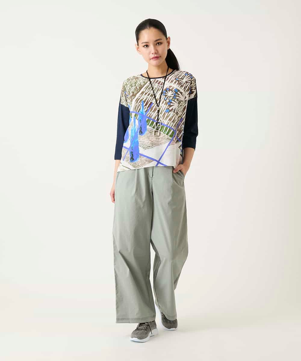 RLLFD32310 HIROKO BIS GRANDE(ヒロコ ビス グランデ) 【大きいサイズ】リネンライクイージーワイドパンツ /洗濯機で洗える ライトグレー