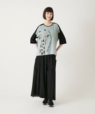 RLLGE58310 HIROKO BIS GRANDE(ヒロコ ビス グランデ) 【大きいサイズ】異素材ジョイントデザインワイドパンツ /洗える ネイビー
