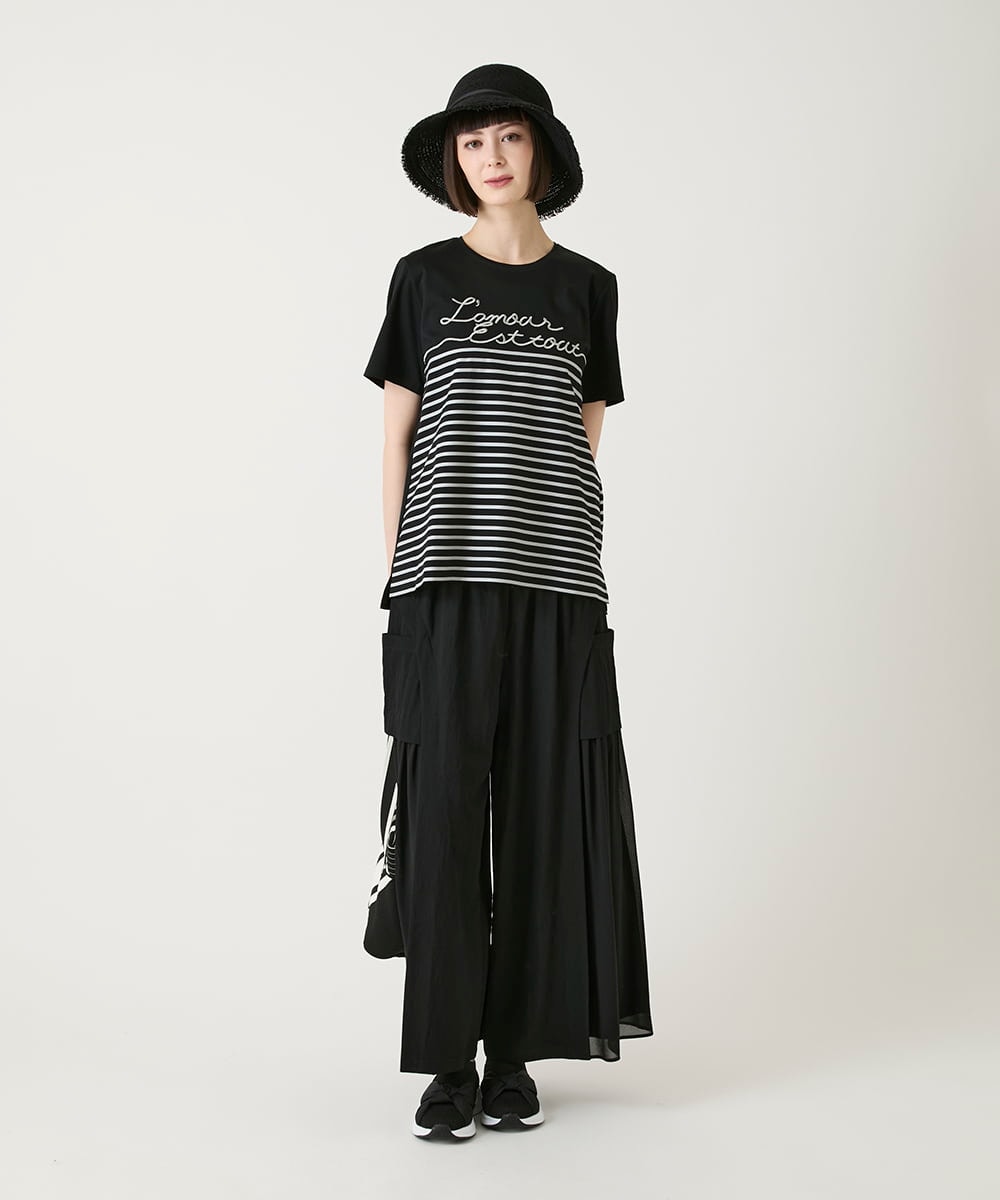 RLLGE58310 HIROKO BIS GRANDE(ヒロコ ビス グランデ) 【大きいサイズ】異素材ジョイントデザインワイドパンツ /洗える ネイビー