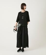 RLLGE58310 HIROKO BIS GRANDE(ヒロコ ビス グランデ) 【大きいサイズ】異素材ジョイントデザインワイドパンツ /洗える ネイビー
