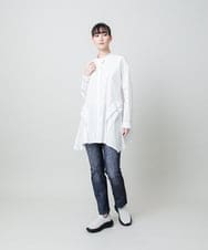 RSBFD18390 TRUNK HIROKO KOSHINO(ヒロココシノ) 配色ジグザグステッチチュニックブラウス/洗える ホワイト