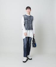 RSDFD22490 TRUNK HIROKO KOSHINO(ヒロココシノ) 立体ストレッチデニムノーカラーベスト/日本製/洗える ネイビー