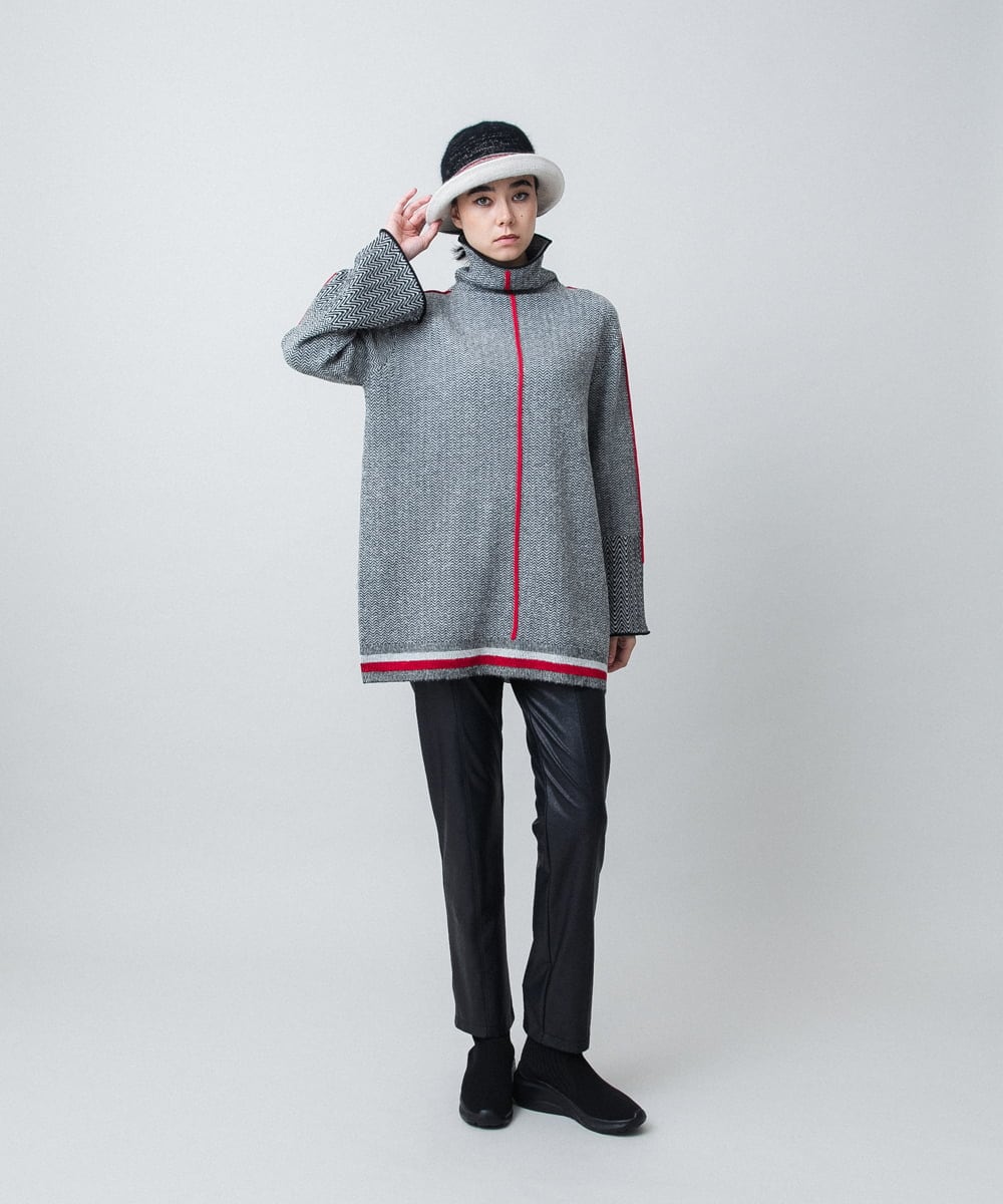 RSFAD08510 TRUNK HIROKO KOSHINO(ヒロココシノ) ヘリンボーンハイネックニットプルオーバー ブラック