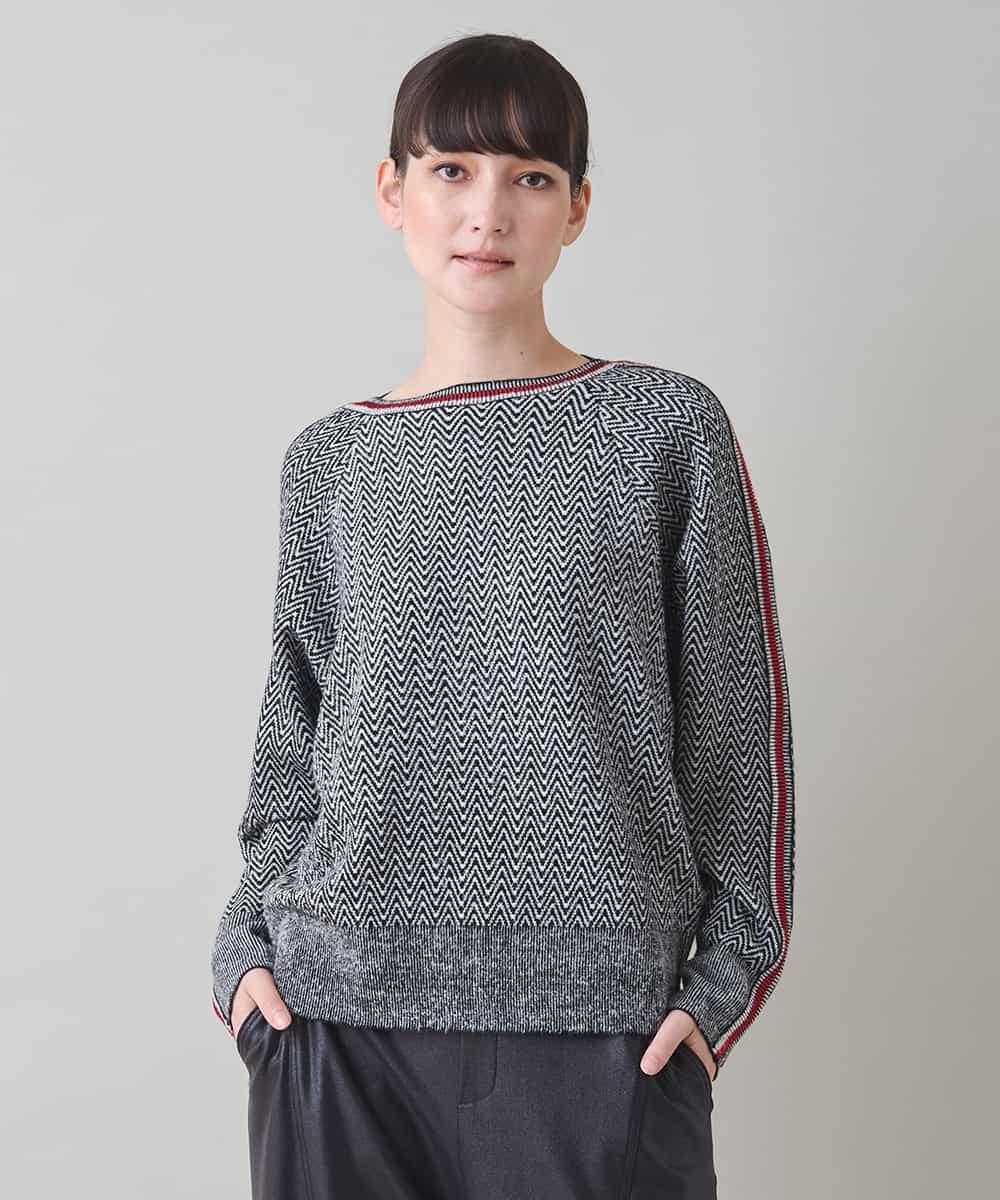 RSFAF30470 TRUNK HIROKO KOSHINO(ヒロココシノ) ヘリンボーンボートネックニットプルオーバー ブラック