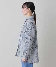 RSJEE27540 TRUNK HIROKO KOSHINO(ヒロココシノ) ストライプフラワーワイドシルエットシャツ /洗える グレー×ホワイト