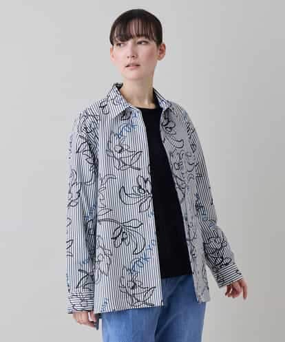RSJEE27540  ストライプフラワーワイドシルエットシャツ /洗える