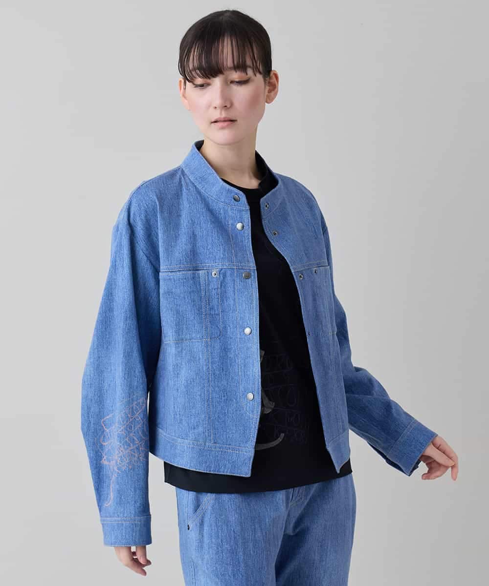 RSJEF31660 TRUNK HIROKO KOSHINO(ヒロココシノ) メッセージプリントデニムジャケット ブルー