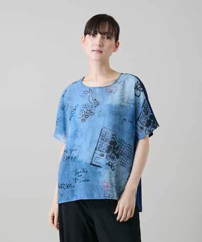 RSKGD05360 TRUNK HIROKO KOSHINO デニム風アートプリントカットソー/日本製/洗える