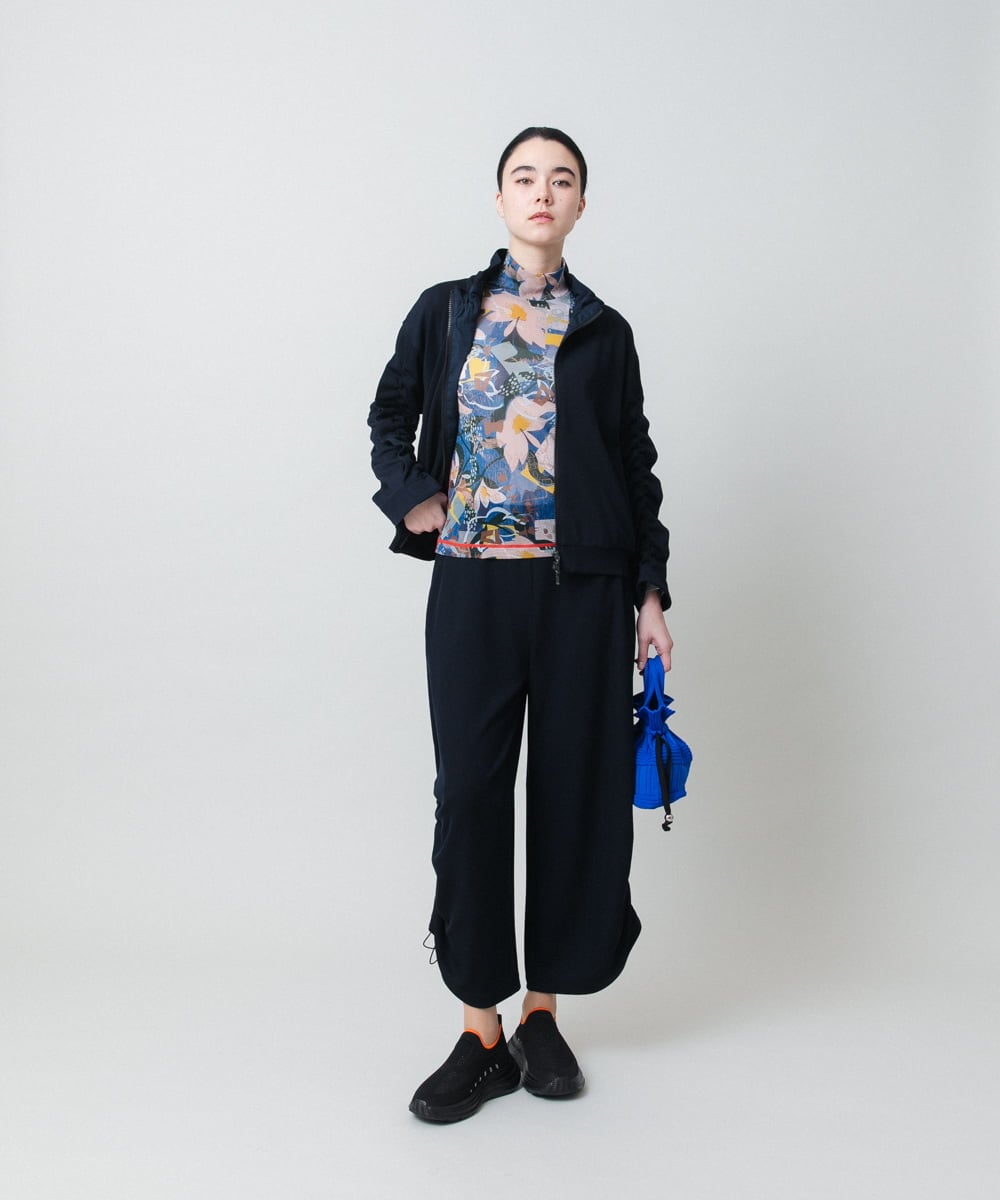RSQEE34360 TRUNK HIROKO KOSHINO(ヒロココシノ) ドロストギャザーリブニットワイドパンツ /日本製/洗える ネイビー