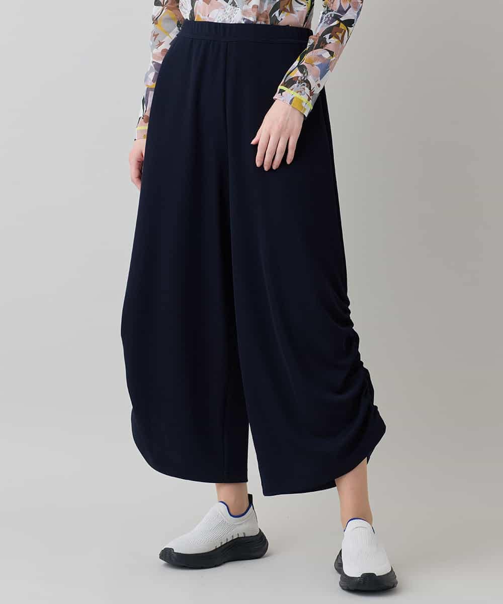 RSQEE34360 TRUNK HIROKO KOSHINO(ヒロココシノ) ドロストギャザーリブニットワイドパンツ /日本製/洗える ネイビー