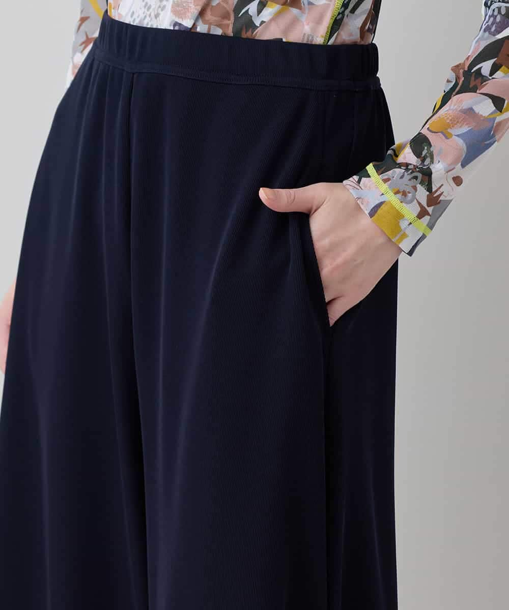 RSQEE34360 TRUNK HIROKO KOSHINO(ヒロココシノ) ドロストギャザーリブニットワイドパンツ /日本製/洗える ネイビー