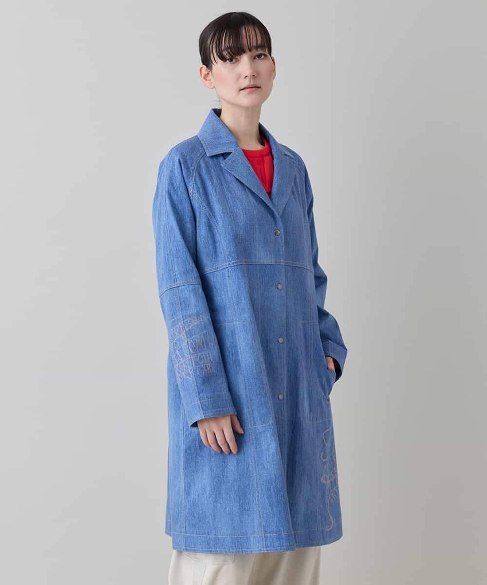 RSUEE23860 TRUNK HIROKO KOSHINO(ヒロココシノ) メッセージプリントデニムロングコート ブルー
