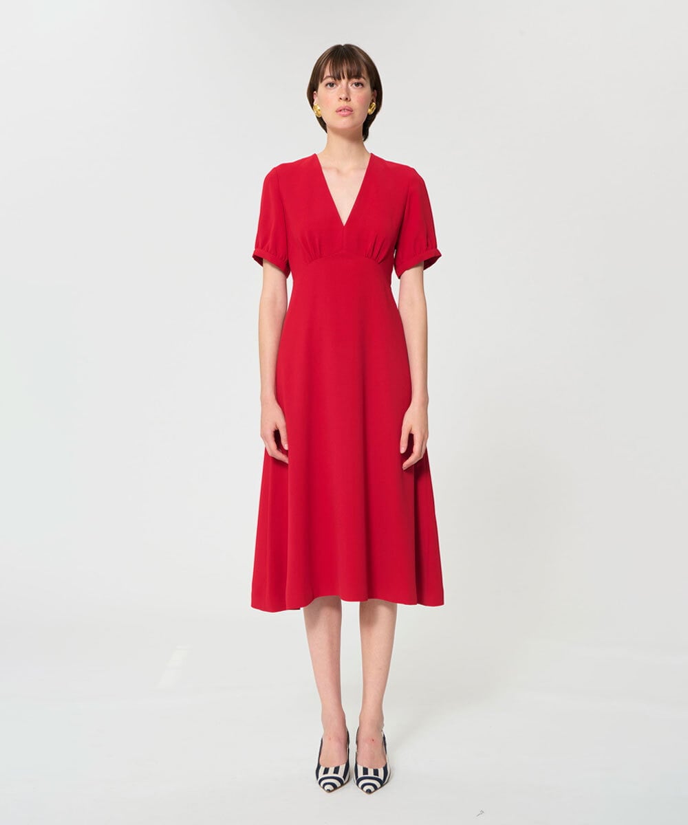 VZEGD06500 TARA JARMON(タラ ジャーモン) クレープロングドレス レッド