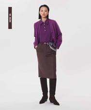 VZFAG10370 TARA JARMON(タラ ジャーモン) ミックスウールニットカーディガン ブラックベリー