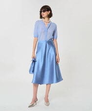 VZHGD39540 TARA JARMON(タラ ジャーモン) 【メディア着用】サテンフレアスカート スカイブルー