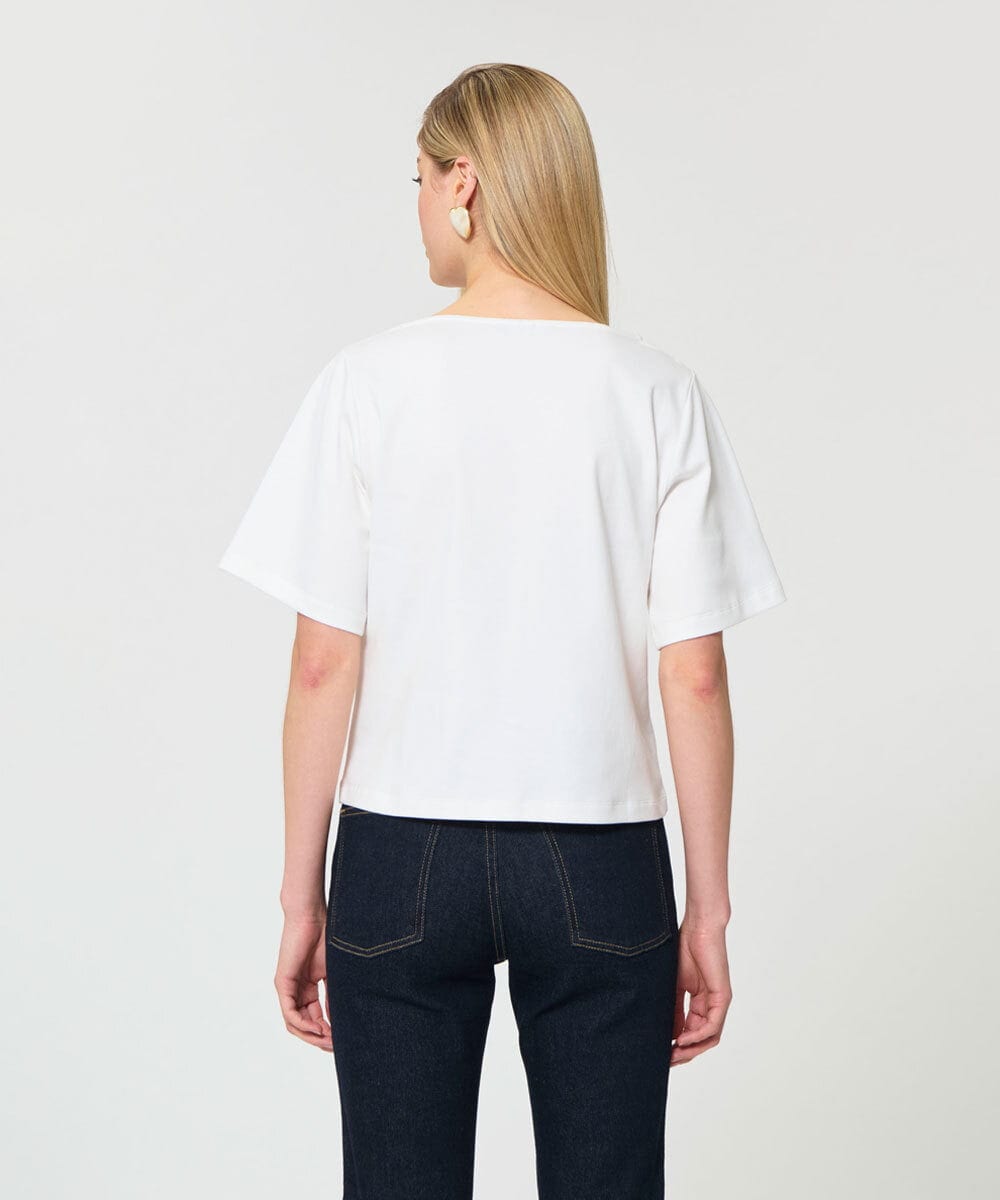 VZKGD01260 TARA JARMON(タラ ジャーモン) クローバーエンブロイダリーソフトジャージーTシャツ ホワイト