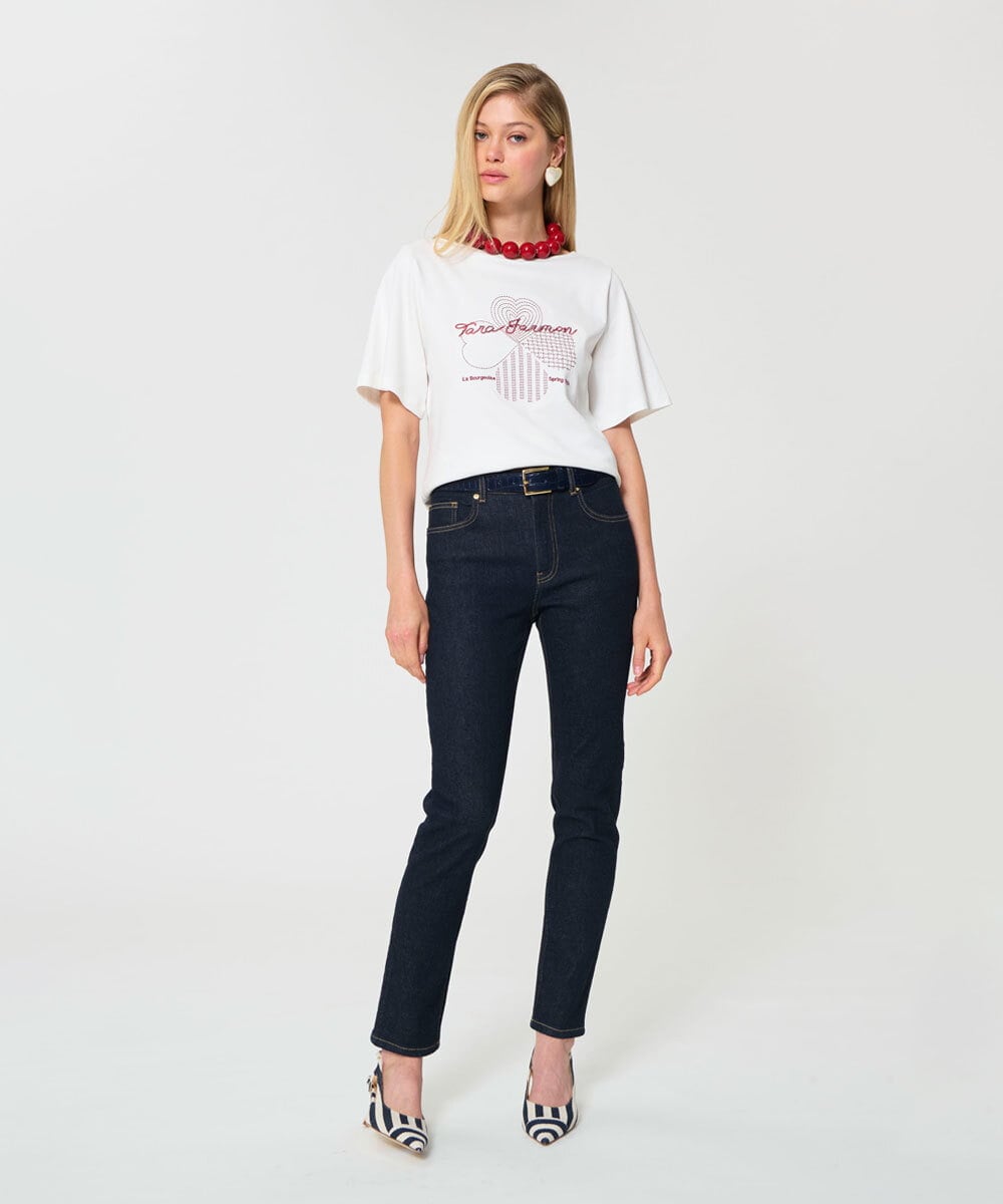 VZKGD01260 TARA JARMON(タラ ジャーモン) クローバーエンブロイダリーソフトジャージーTシャツ ホワイト