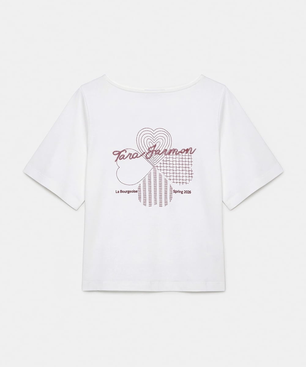 VZKGD01260 TARA JARMON(タラ ジャーモン) クローバーエンブロイダリーソフトジャージーTシャツ ホワイト