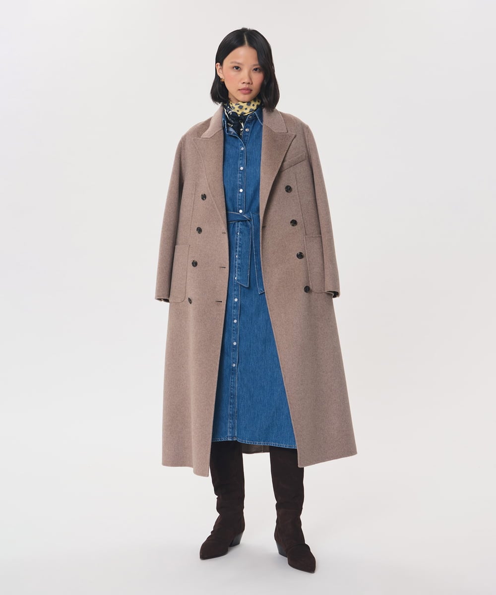 VZUAG01940 TARA JARMON(タラ ジャーモン) ダブルフェイスウールロングコート ヘーゼルナッツ