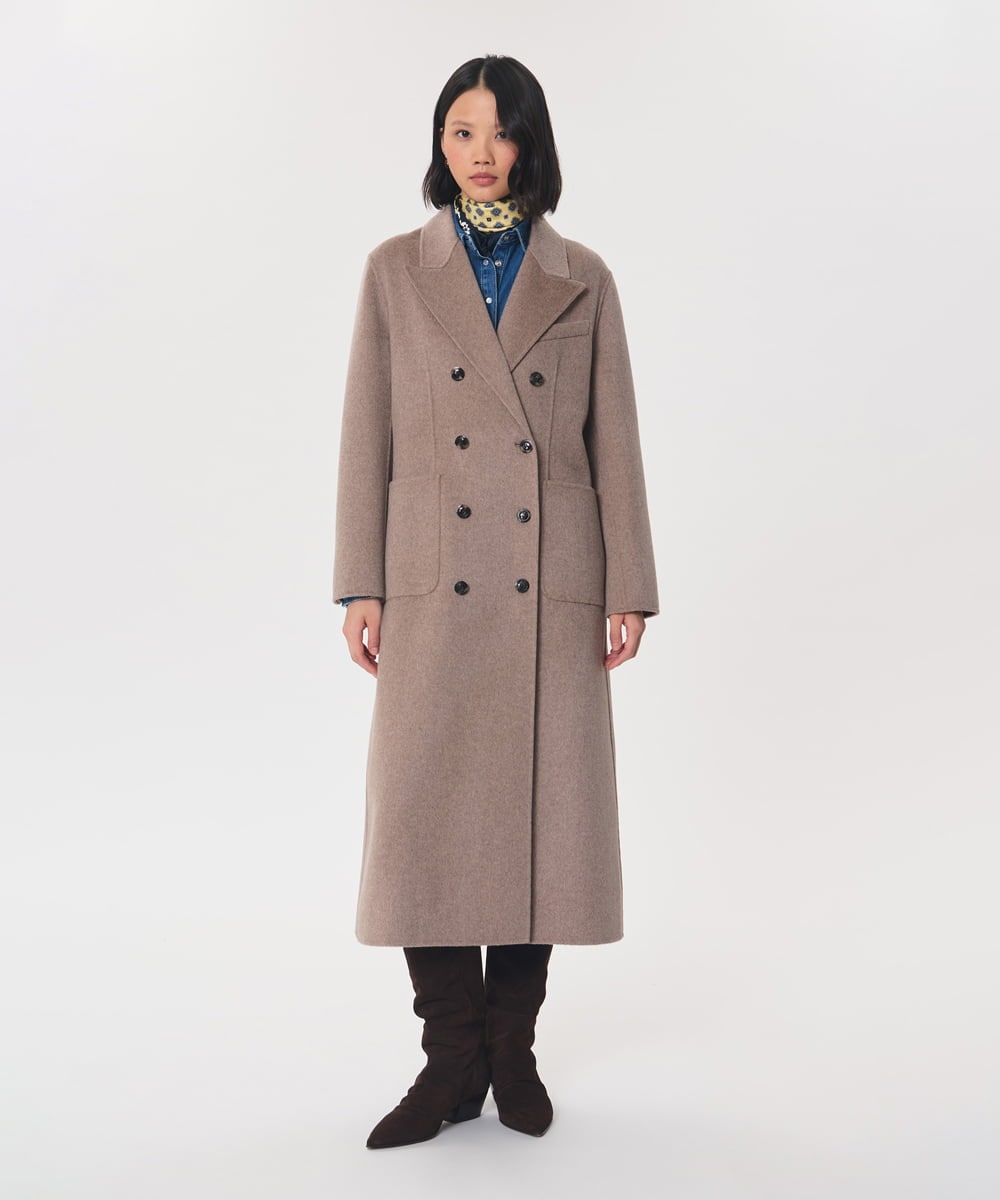 VZUAG01940 TARA JARMON(タラ ジャーモン) ダブルフェイスウールロングコート ヘーゼルナッツ