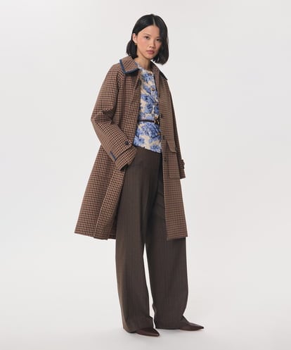 VZUAG02820  テンセルチェックステンカラーコート