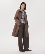 VZUAG02820 TARA JARMON(タラ ジャーモン) テンセルチェックステンカラーコート キャラメル