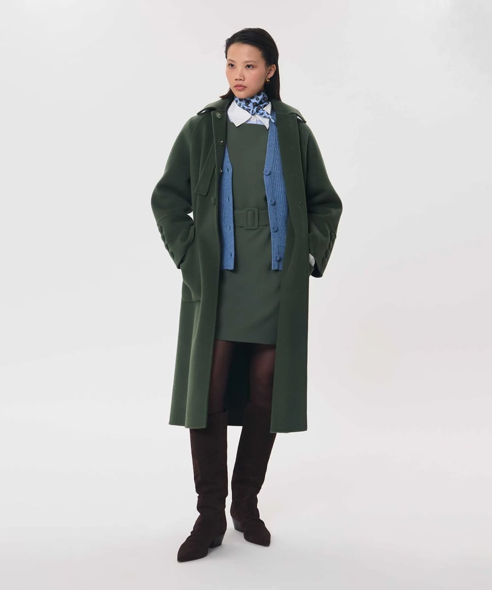 VZUAG08940 TARA JARMON(タラ ジャーモン) タイカラーダブルフェイスロングコート タイム
