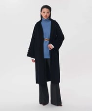 VZUAG08940 TARA JARMON(タラ ジャーモン) タイカラーダブルフェイスロングコート ミッドナイトブルー
