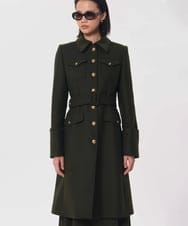 VZUAG09920 TARA JARMON(タラ ジャーモン) ミリタリーベルテッドロングコート カーキ