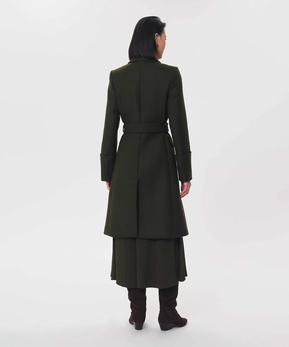 VZUAG09920 TARA JARMON(タラ ジャーモン) ミリタリーベルテッドロングコート カーキ