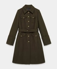 VZUAG09920 TARA JARMON(タラ ジャーモン) ミリタリーベルテッドロングコート カーキ
