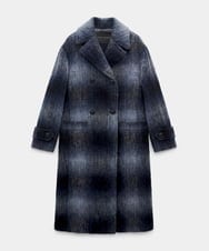 VZUAG12920 TARA JARMON(タラ ジャーモン) ファーリーチェックコート ネイビーブルー