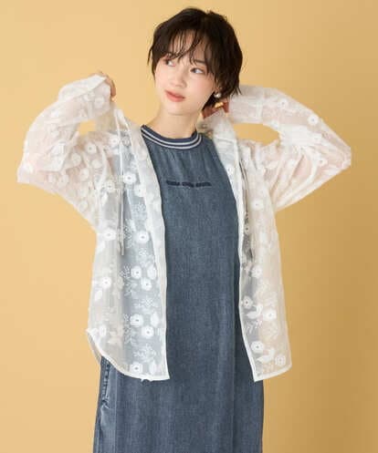 ZMBIE15138  フラワー刺繍シアーフーディーシャツ