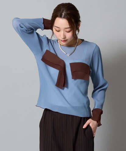 ZMKJE07098  配色アクセントプリーツカットソー