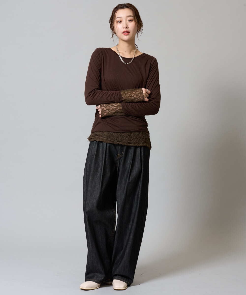 ZMLAH27150 al'aise modulation(アレーズモジュレーション) ウエストタックバレルデニムパンツ ブラック