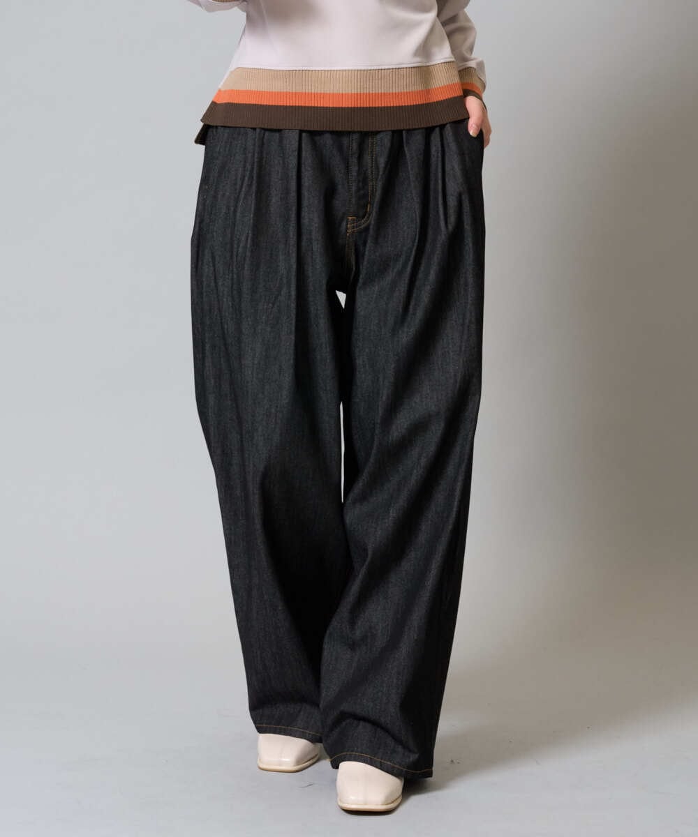 ZMLAH27150 al'aise modulation(アレーズモジュレーション) ウエストタックバレルデニムパンツ ブラック
